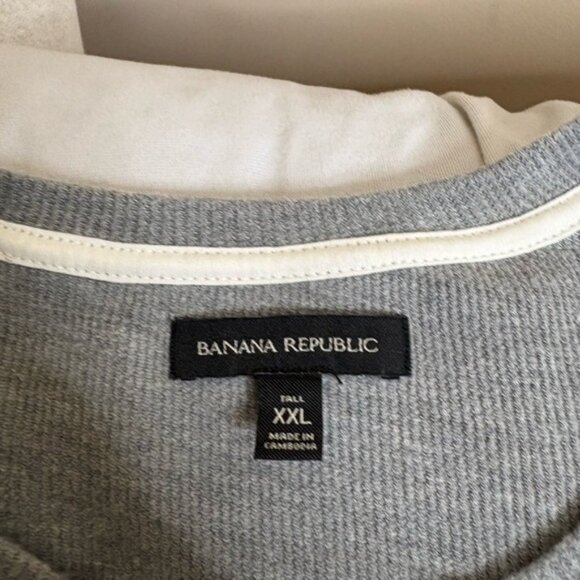 Banana Republic Long Sleeve Striped Henley Shirt Thermal Tan Gray 2XLT - Picture 2 of 4